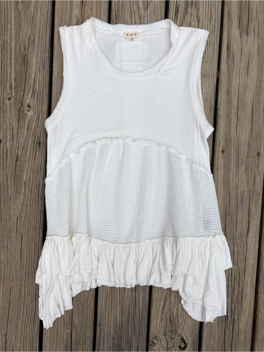 Three Bird Nest White Layered Ruffle Tank Top